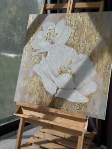 Yağlı Boya Dokulu Kabartmalı Altın Tohumlu Çiçekler Tablo 90x90cm
