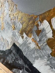 Yağlı Boya Dokulu Kabartmalı Gold Dağlar Tablo 70x120cm