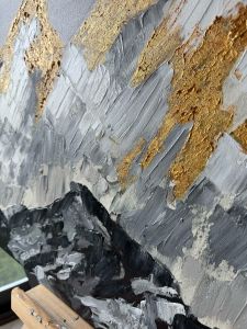 Yağlı Boya Dokulu Kabartmalı Gold Dağlar Tablo 70x120cm