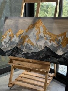 Yağlı Boya Dokulu Kabartmalı Gold Dağlar Tablo 70x120cm