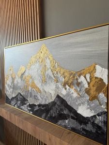 Yağlı Boya Dokulu Kabartmalı Gold Dağlar Tablo 70x120cm
