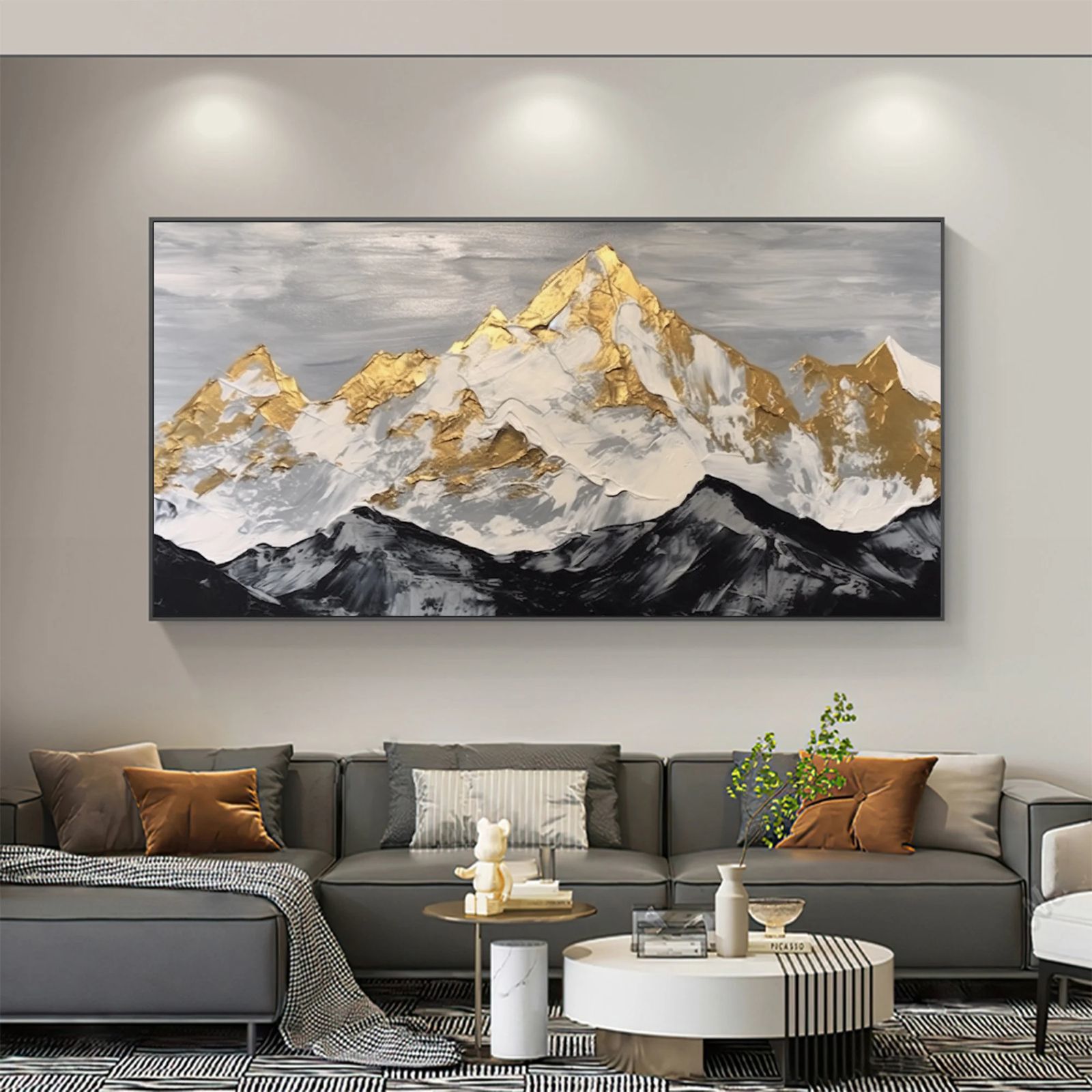 Yağlı Boya Dokulu Kabartmalı Gold Dağlar Tablo 70x120cm