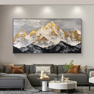 Yağlı Boya Dokulu Kabartmalı Gold Dağlar Tablo 70x120cm