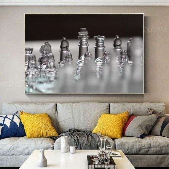 Kanvas Tuval Tablo Satranç Temalı Kod: S0001 90x90cm Kanvas Tablo - Altın Metal Çerçeve-