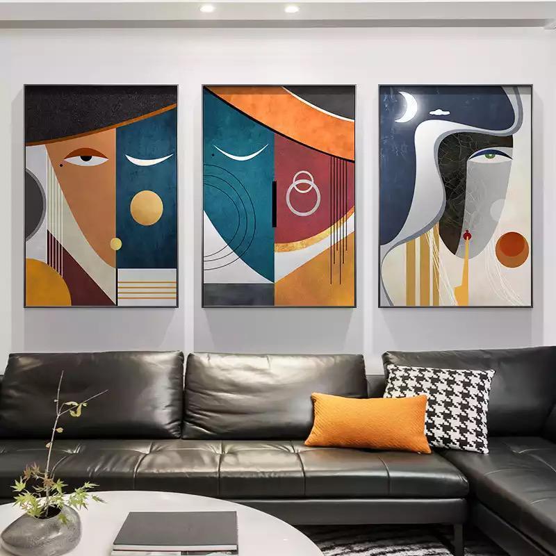 Üçlü Kanvas Tuval Tablo Seti Abstract Faces od: KL-216-K