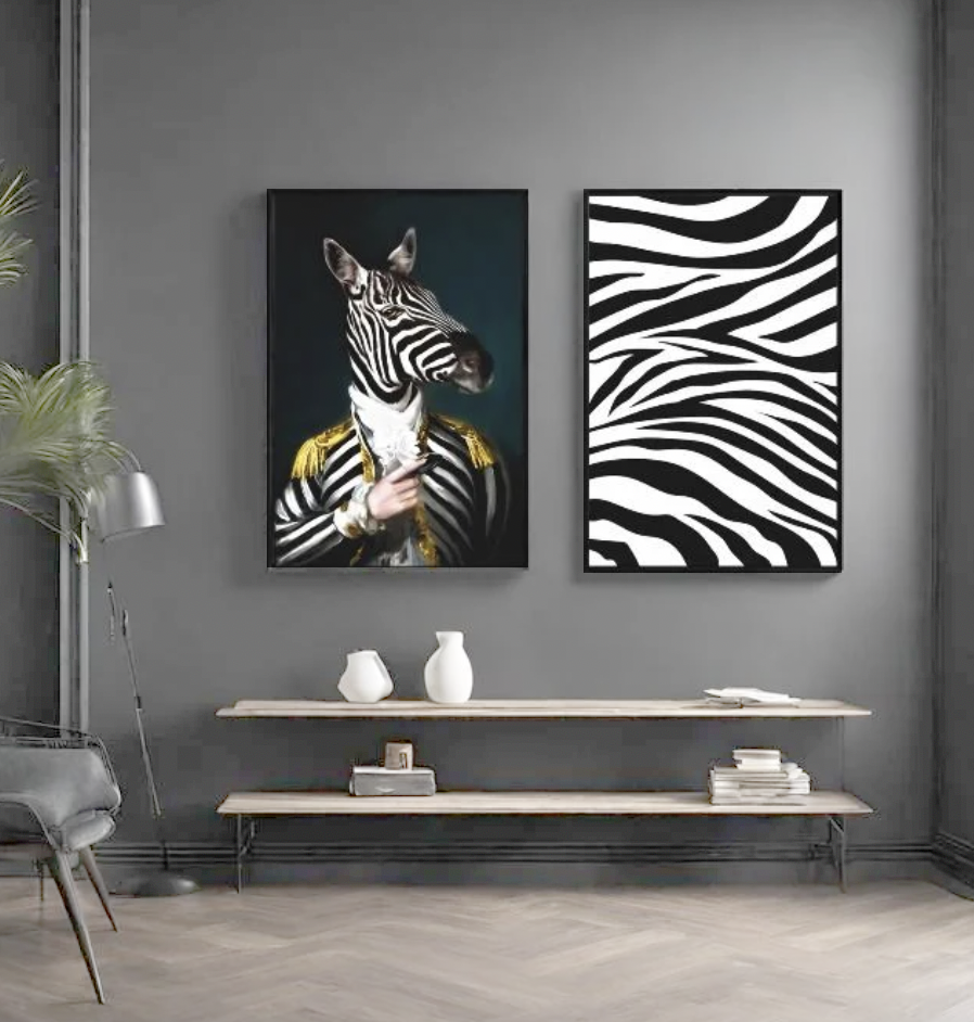 İkili Kanvas Tuval Tablo Kostümlü Zebra Kod: EYL29