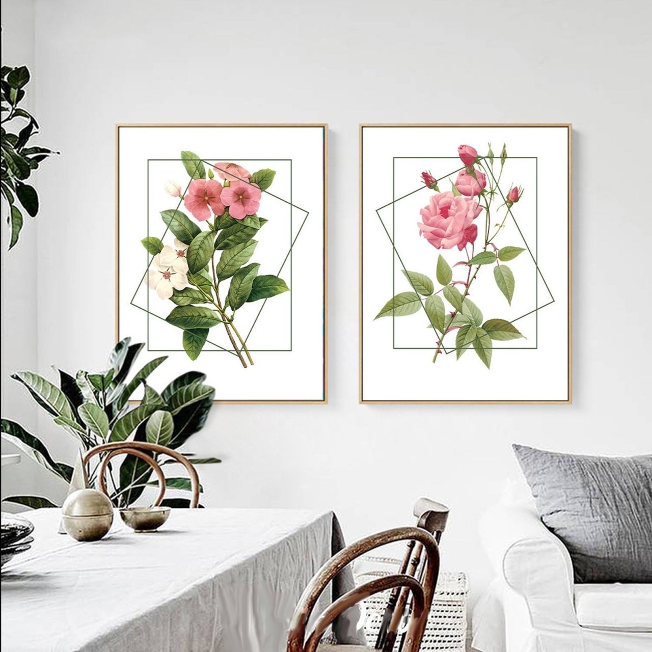 İkili Kanvas Tuval Tablo Soft Floral Kod: SD7778-K