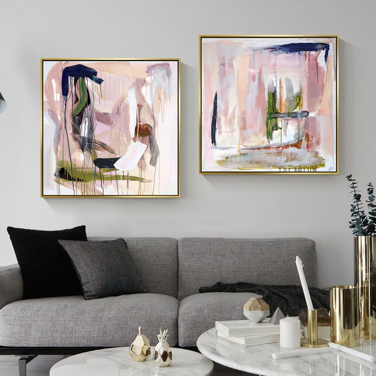 İkili Kanvas Tuval Tablo Pink Flow Kod: LK489-K