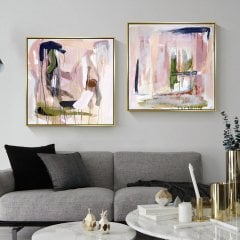 İkili Kanvas Tuval Tablo Pink Flow Kod: LK489-K