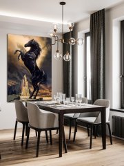 Kanvas Tablo Siyah At Kod: Y832-K 90x90cm Kanvas Tablo - Altın Metal Çerçeve-