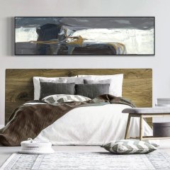 120x50cm Panoramik Kanvas Tuval Tablo Dark Grey Kod: P004 Altın Metal Çerçeve-