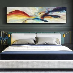 120x50cm Panoramik Kanvas Tuval Tablo Soyut Pastel Kod: P006 Altın Metal Çerçeve-