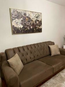 Kanvas Tuval Tablo Gold Detay Gri Çiçekler Kod: TLH63-K