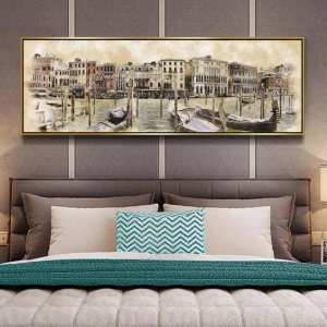 120x50cm Panoramik Kanvas Tuval Tablo Vintage Şehir Kod: CTN74-K Altın Metal Çerçeve-