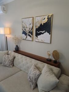 Yağlı Boya Dokulu Kabartmalı Siyah Altın Soyut İkili Tablo