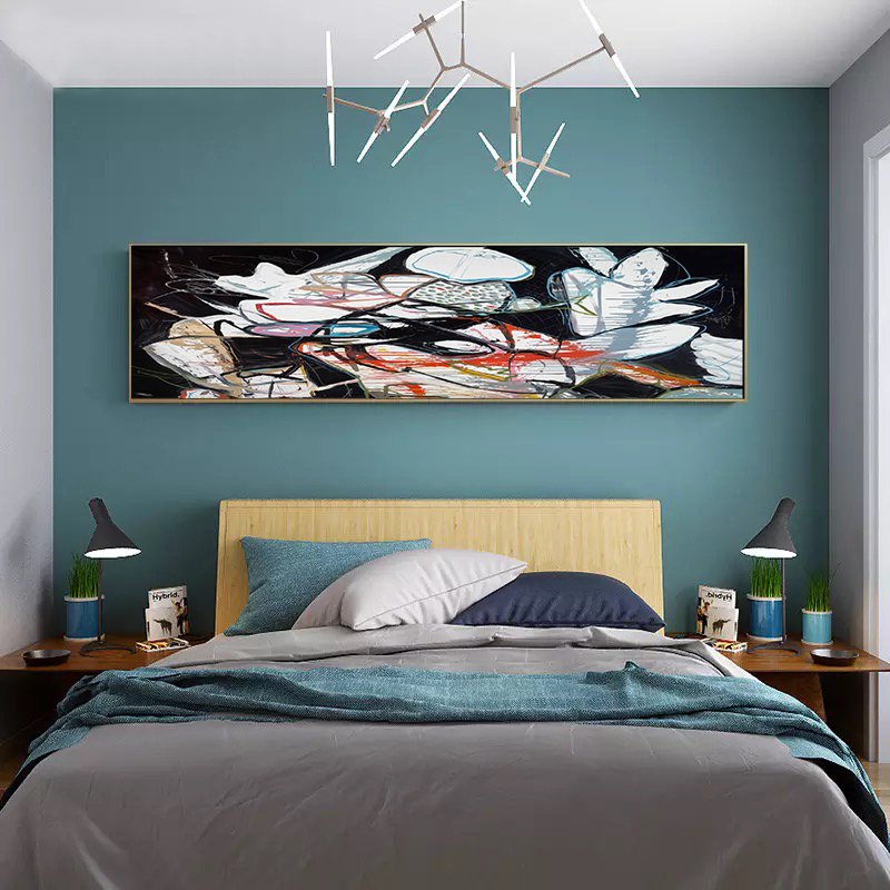 120x50cm Panoramik Kanvas Tuval Tablo Abstract Kod: P008 Altın Metal Çerçeve-