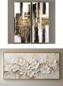 3 Adet 70x120cm Çerçeveli Dokulu Tablo