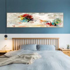 120x50cm Panoramik Kanvas Tuval Tablo Renkli Fırça Kod: P009 Altın Metal Çerçeve-