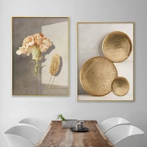 İkili Kanvas Tuval Tablo Altın Detaylı Çiçekli Kod: YC49020-K