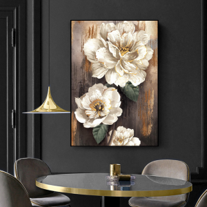 Kanvas Tuval Tablo Gold Detaylı Çiçekler Kod: TLH65-K