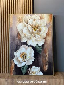 Kanvas Tuval Tablo Gold Detaylı Çiçekler Kod: TLH65-K