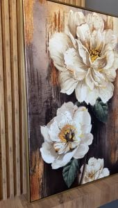 Kanvas Tuval Tablo Gold Detaylı Çiçekler Kod: TLH65-K