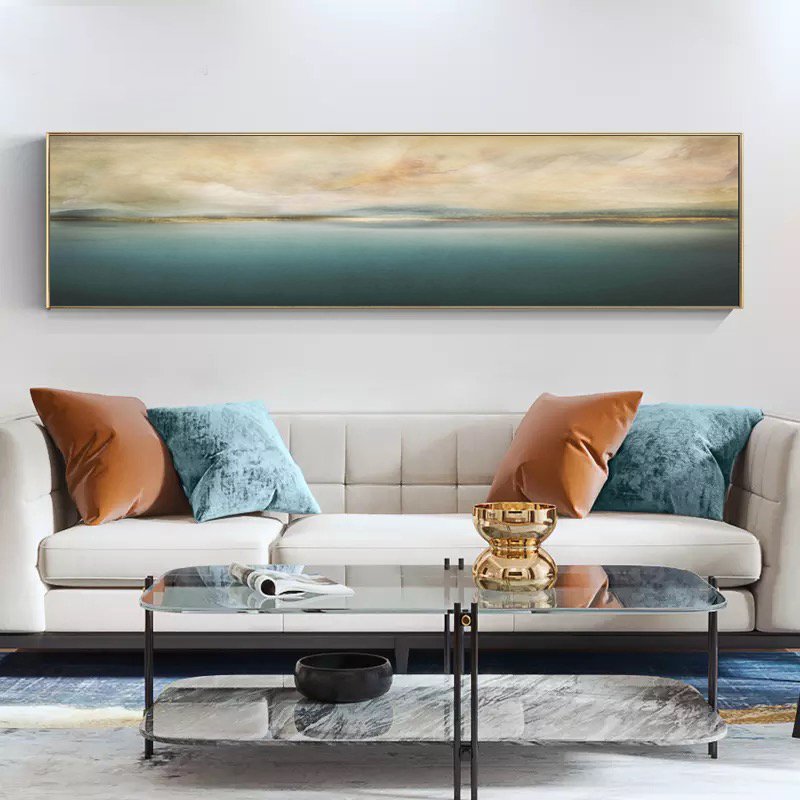 120x50cm Panoramik Kanvas Tuval Tablo Soyut Manzara Kod: P010 Altın Metal Çerçeve-