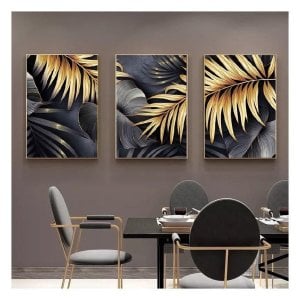 Üçlü Kanvas Tuval Tablo Seti Black & Gold Kod: LK649-K