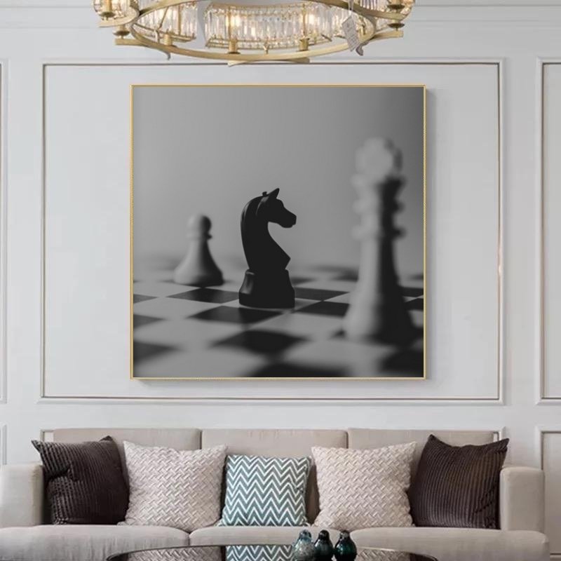 Kanvas Tuval Tablo Satranç Temalı Kod: S0003 90x90cm Kanvas Tablo - Altın Metal Çerçeve-