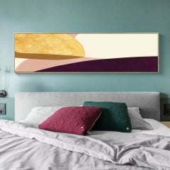 120x50cm Panoramik Kanvas Tuval Tablo Mor&Gold Kod: P011 Altın Metal Çerçeve-