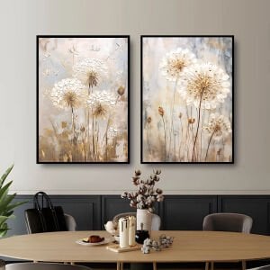 İkili Yağlı Boya Dokulu Kabartmalı Karahindiba Çiçekler