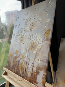 İkili Yağlı Boya Dokulu Kabartmalı Karahindiba Çiçekler