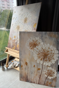 İkili Yağlı Boya Dokulu Kabartmalı Karahindiba Çiçekler