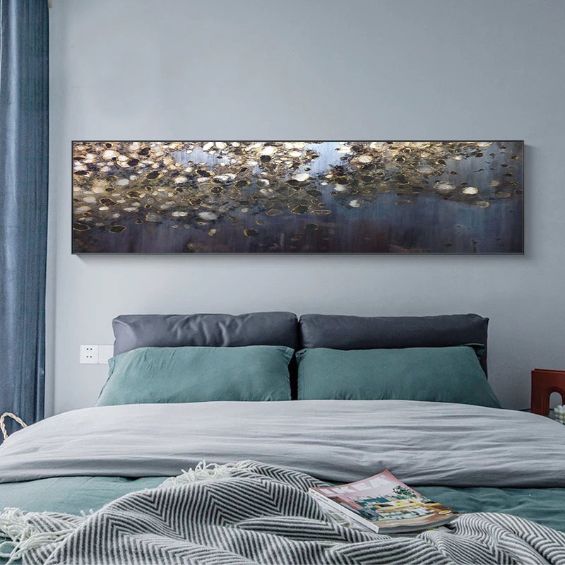 120x50cm Panoramik Kanvas Tuval Tablo Altın Dokunuş Kod: P012 Altın Metal Çerçeve-