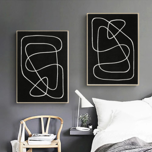 İkili Kanvas Tuval Tablo Siyah Beyaz Minimalist Kod: H46-K