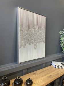 70x100cm Yağlı Boya Dokulu Kabartmalı Gümüş Pudra Tablo