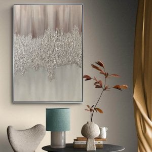 70x100cm Yağlı Boya Dokulu Kabartmalı Gümüş Pudra Tablo