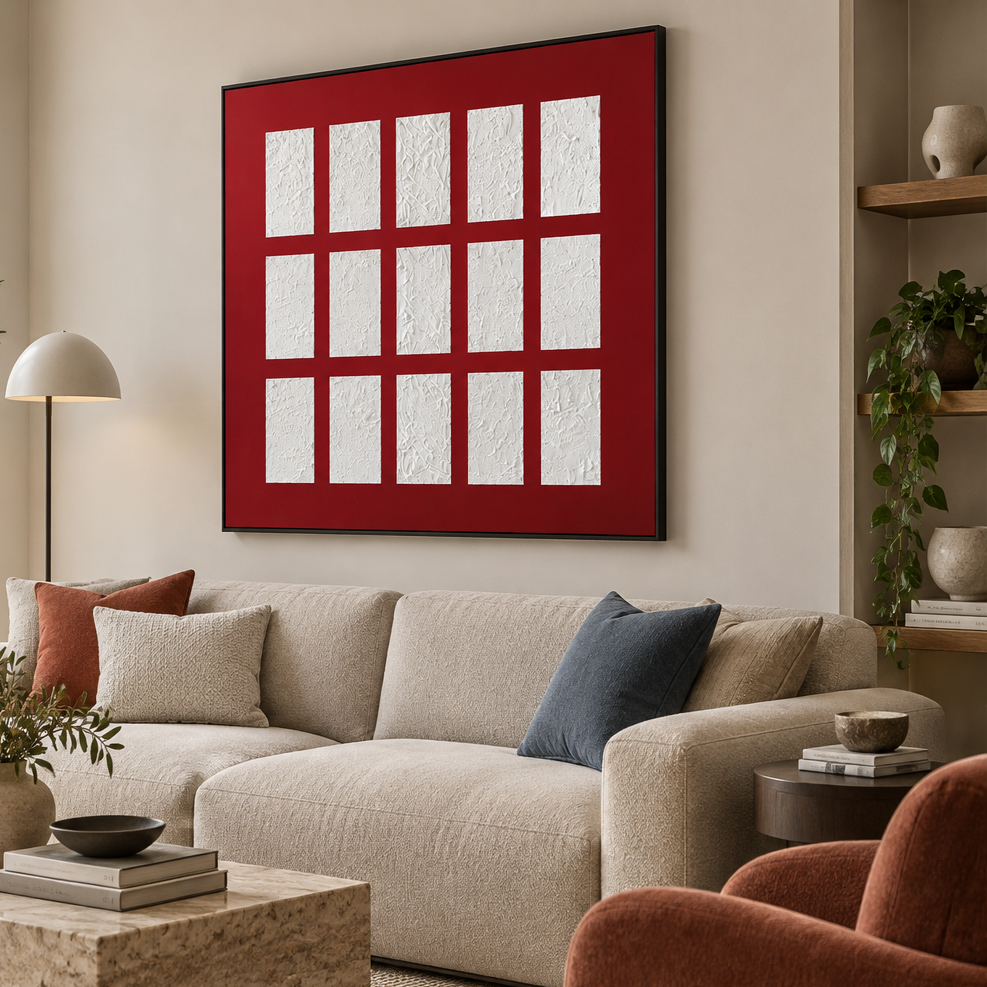 Yağlı Boya Dokulu Kabartmalı Tablo Kızıl Ahenk 90x90cm
