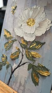 Yağlı Boya Dokulu Kabartmalı Altın Detaylı Çiçek Tablo