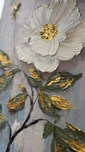 Yağlı Boya Dokulu Kabartmalı Altın Detaylı Çiçek Tablo