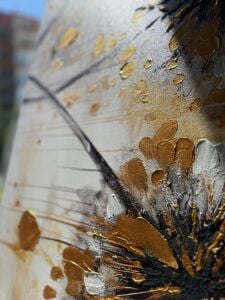 Yağlı Boya Dokulu Kabartmalı Gold Karahindiba Tablo 70x120cm