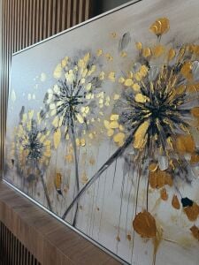 Yağlı Boya Dokulu Kabartmalı Gold Karahindiba Tablo 70x120cm
