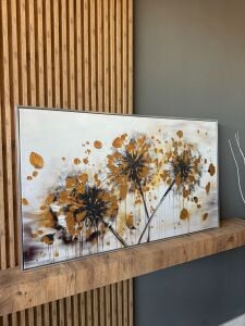 Yağlı Boya Dokulu Kabartmalı Gold Karahindiba Tablo 70x120cm