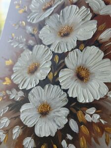 Yağlı Boya Dokulu Kabartmalı Altın Floral Tablo 70x90cm Özel Sipariş