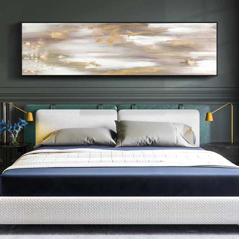 120x50cm Panoramik Kanvas Tuval Tablo Altınlı Soyut Kod: P017 Altın Metal Çerçeve-