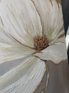 Yağlı Boya Dokulu Kabartmalı Altınlı Krem Çiçek Tablo