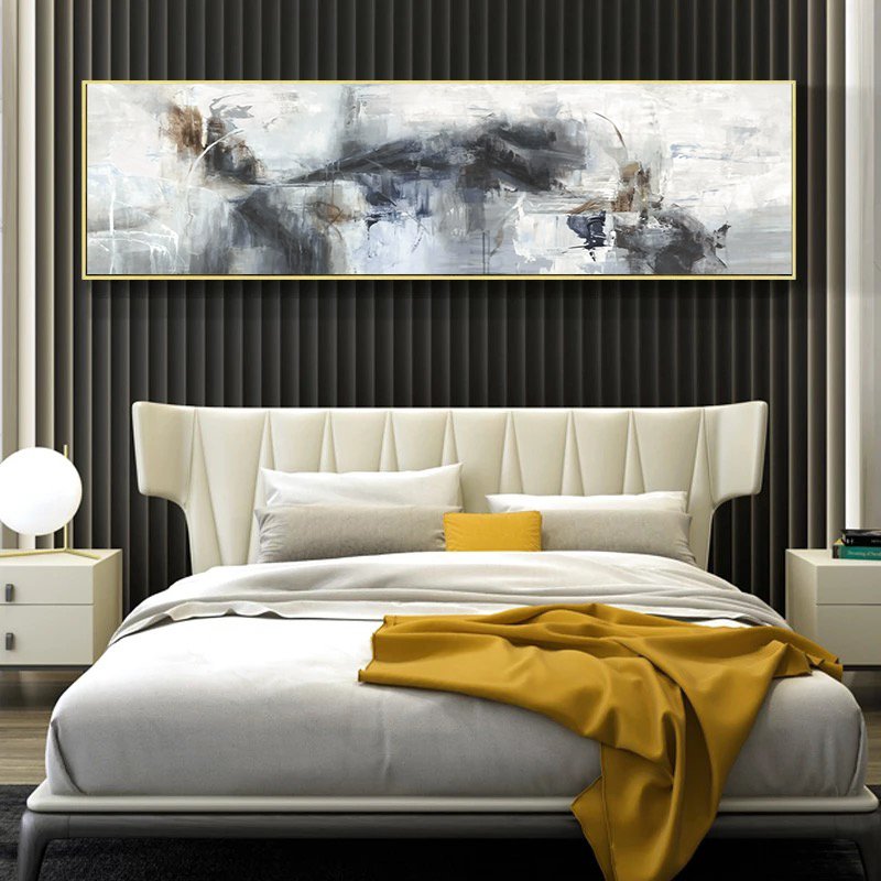 120x50cm Panoramik Kanvas Tuval Tablo Grey Mist Kod: P018 Altın Metal Çerçeve-