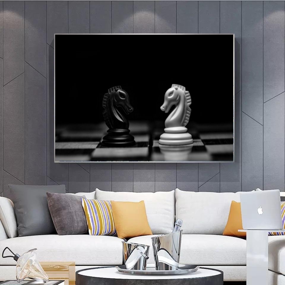 Kanvas Tuval Tablo Satranç Temalı Kod: S0004 90x90cm Kanvas Tablo - Altın Metal Çerçeve-