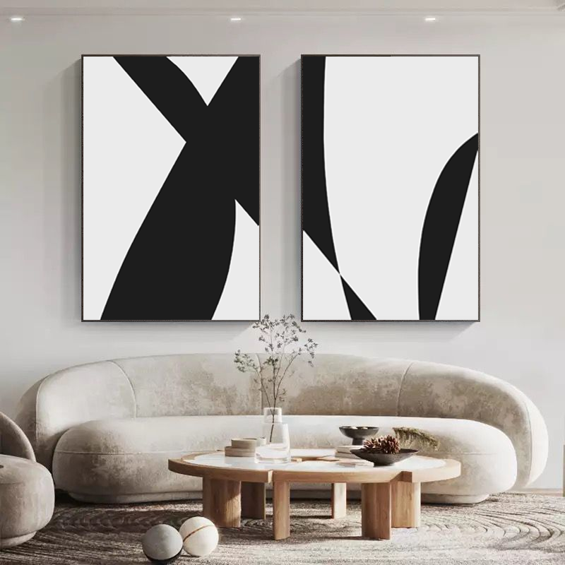İkili Kanvas Tuval Tablo Siyah Beyaz Minimalist Kod: H45-K