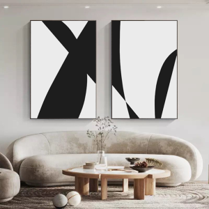 İkili Kanvas Tuval Tablo Siyah Beyaz Minimalist Kod: H45-K